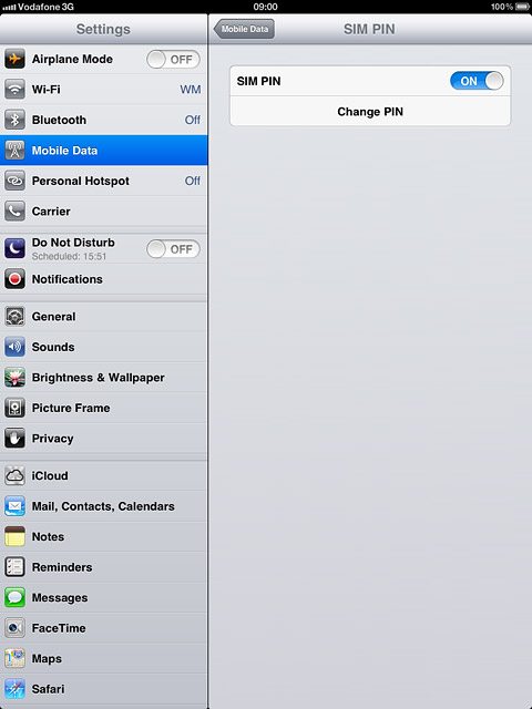 Press the indicator next to SIM PIN.