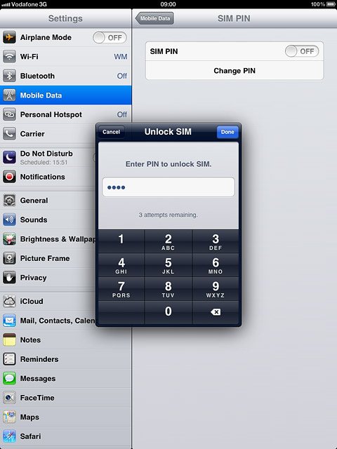 Key in your PIN and press Done.Depending on the current setting, the function is turned on or off.