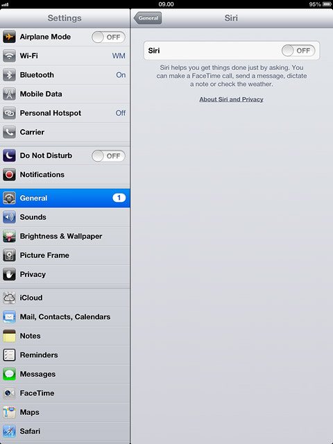 Press the indicator next to Siri to turn on the function.
