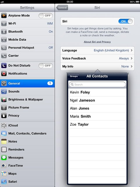 Press the required contact.