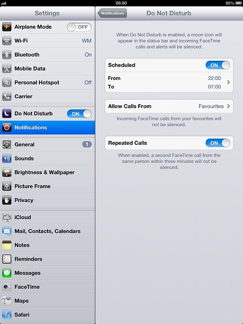 Press the indicator next to Repeated Calls.Depending on the current setting, the function is turned on or off.