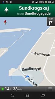 The navigation window with information about your route is displayed.The next route detail is displayed at the top of the display.