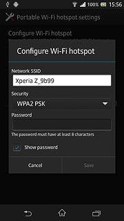 Press the field below Network SSID and key in the required name for the Wi-Fi hotspot.