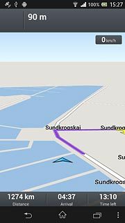 The navigation window with information about your route is displayed.The next route detail is displayed at the top of the display.