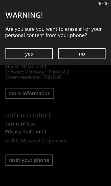 Press yes to confirm.Wait a moment while the factory default settings are restored.Follow the instructions on the display to set up your phone and prepare it for use.