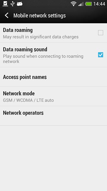 Press Data roaming to turn the function on or off.