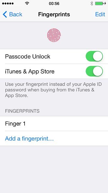 To use Touch ID to authorise iTunes and App Store purchases:Press the indicator next to 