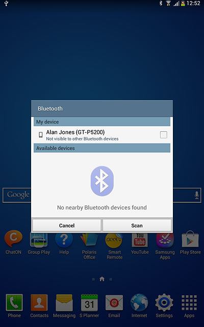 Make sure the other device is turned on and is ready to connect via Bluetooth.Press Scan.
