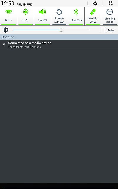 Slide your finger down the display starting from the top edge of your tablet.Press Bluetooth until the function is turned on.