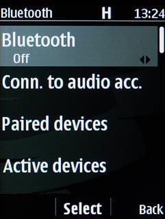 Scroll to Bluetooth and press the Navigation key.