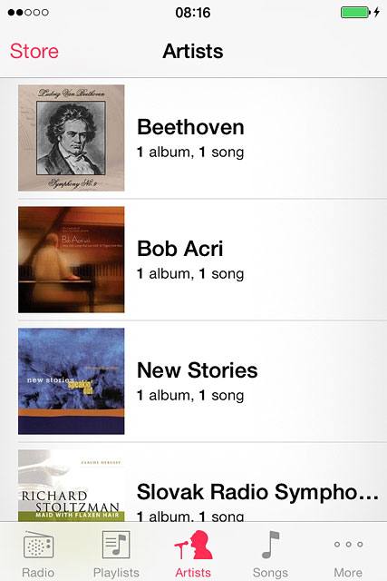 Press the required category at the bottom of the display.Go to the required audio file or playlist.