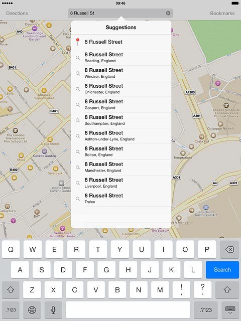 Key in the required destination and press Search.