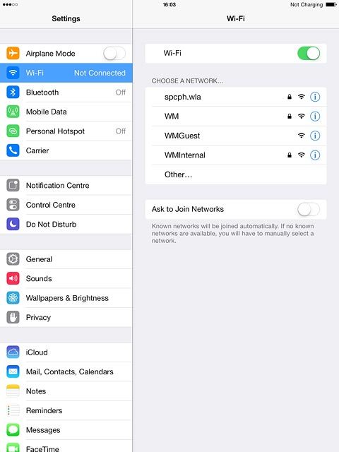 A list of Wi-Fi networks within range is displayed.Press the required Wi-Fi network.