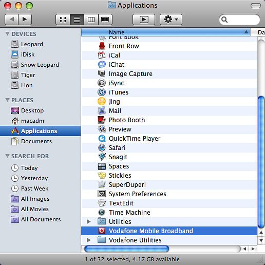 Double-click Vodafone Mobile Broadband.The USB modem application is started.