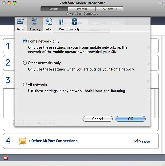 Highlight one of the following options:Home network only