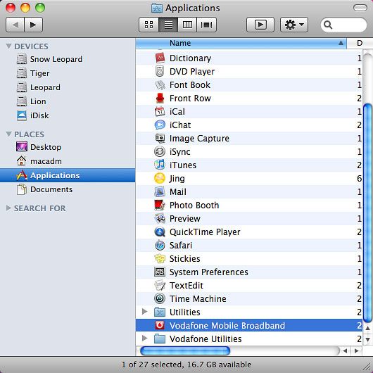 Double-click Vodafone Mobile Broadband.The USB modem application is started.