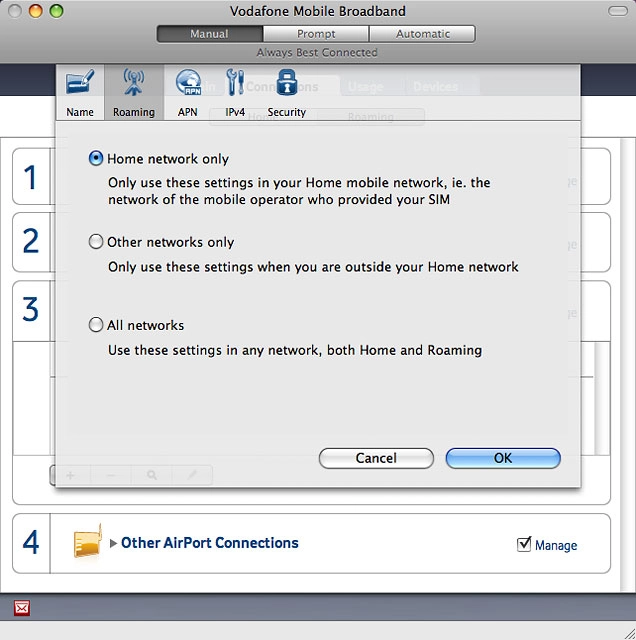Highlight one of the following options:Home network only