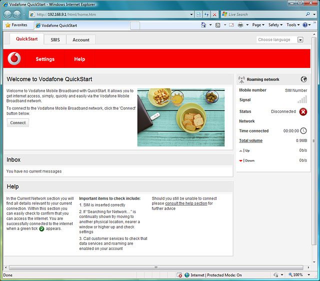 Open a browser.Key in vodafonemobile.api in the address bar and press Enter.Click Connect.