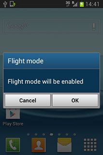 Press OK.Depending on the current setting, flight mode is turned on or off.