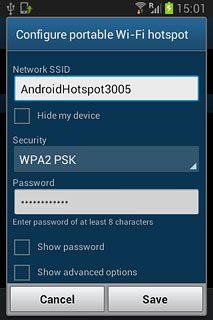 Key in the required name for the Wi-Fi hotspot.Press the drop down list below 
