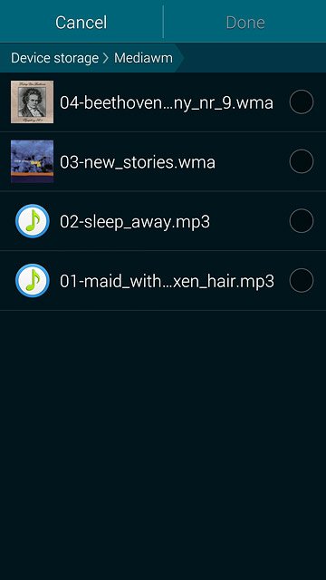 Press the field next to the required audio file.