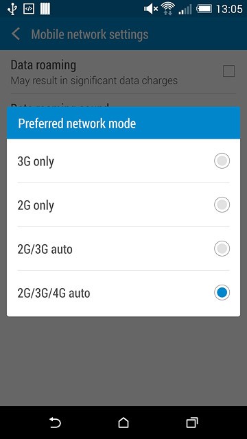 Press 3G only, 2G only, 2G/3G auto or 2G/3G/4G auto.