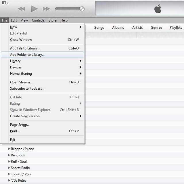 To add a folder:Click Add Folder to Library....