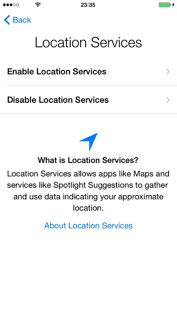 Press Enable Location Services or Disable Location Services.