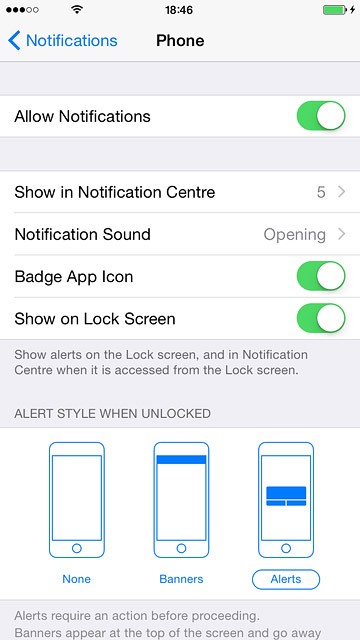 Depending on the application selected, more settings may be available. Follow the instructions on the display to select the required settings.Press Notifications to save the settings.