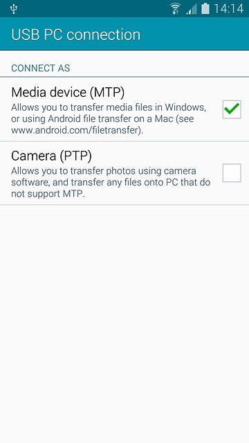 Press Media device (MTP) until the function is turned on.