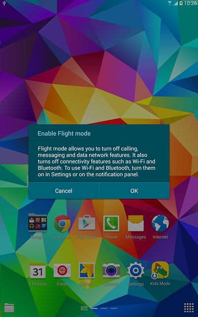 Press OK.Depending on the current setting, flight mode is turned on or off.