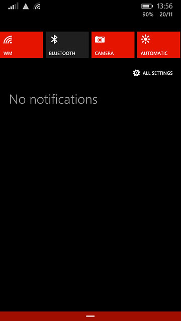 Slide your finger down the display starting from the top edge of your phone.Press ALL SETTINGS.