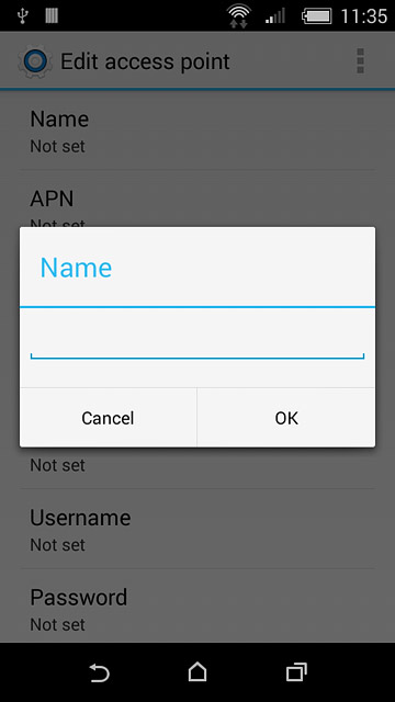 Key in Vodafone Internet and press OK.