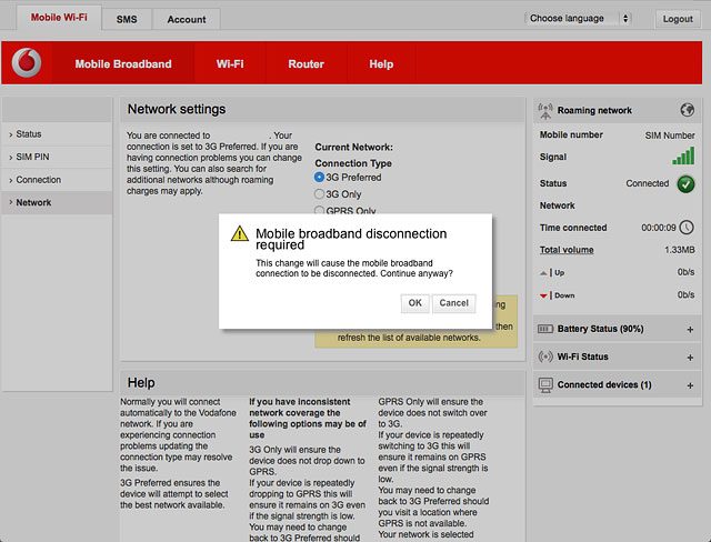 If a connection to the internet has been established:Click OK to end the connection.