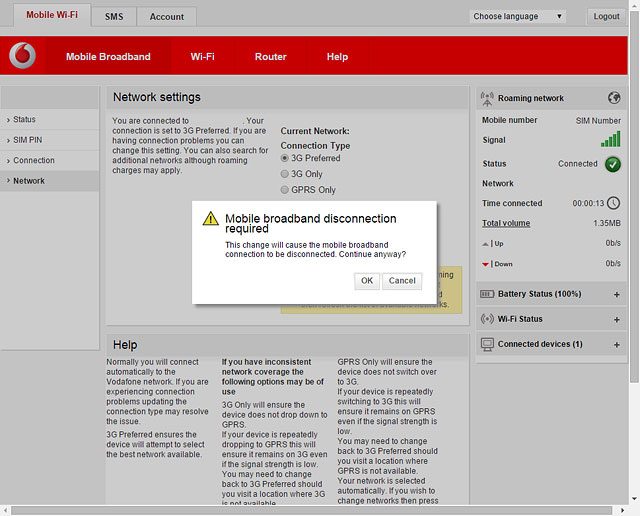 If a connection to the internet has been established:Click OK to end the connection.