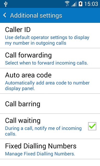 The current settings are displayed.Press Call waiting to turn the function on or off.