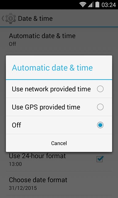 Press the required setting.