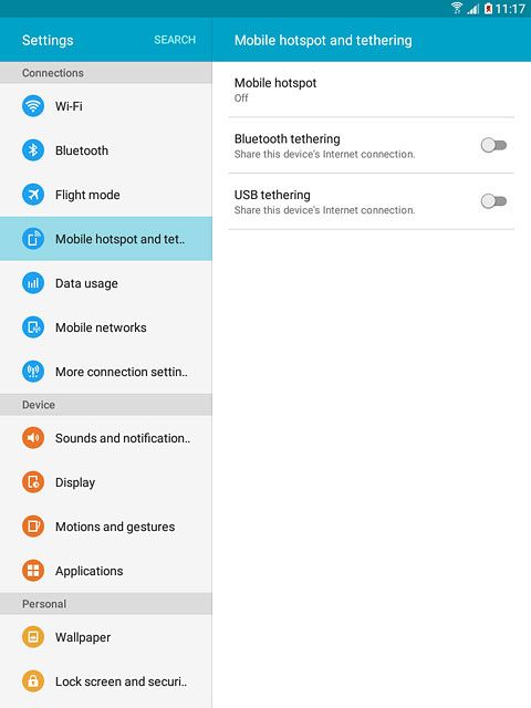 Press Mobile hotspot and tethering.