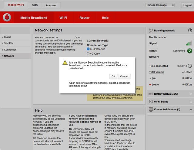 If a connection to the internet has been established:Click OK to end the connection.