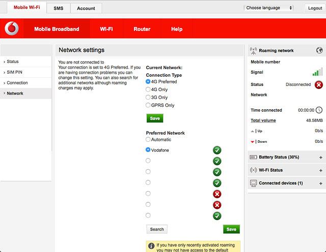 Your router searches for networks within range.Highlight the required network and click Save.The screen will tell you if you have access to the network you've chosen.