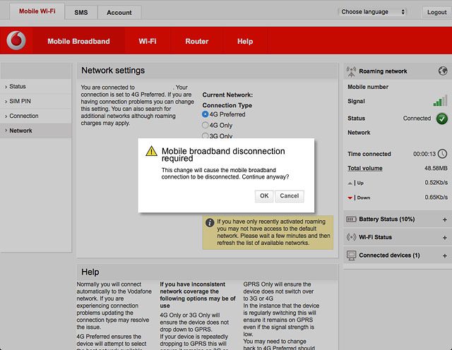 If a connection to the internet has been established:Click OK to end the connection.