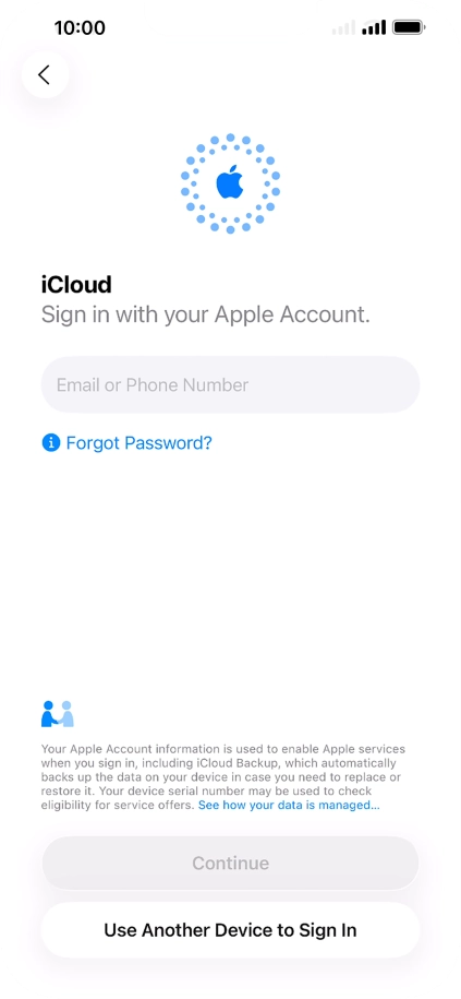 Press Email or Phone Number and key in the username for your Apple Account.