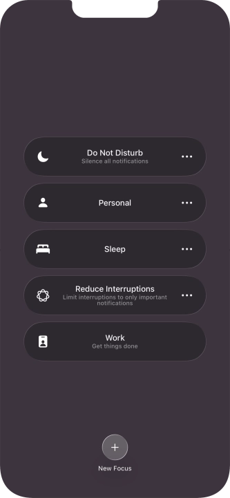 Press the required focus mode to activate or deactivate it immediately.