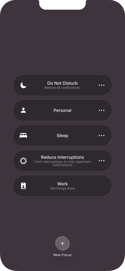 Press the required focus mode to activate or deactivate it immediately.