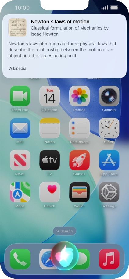 Ask questions or ask Siri to find information on the internet.