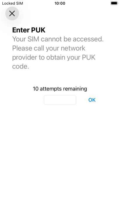 Key in the PUK and press OK.