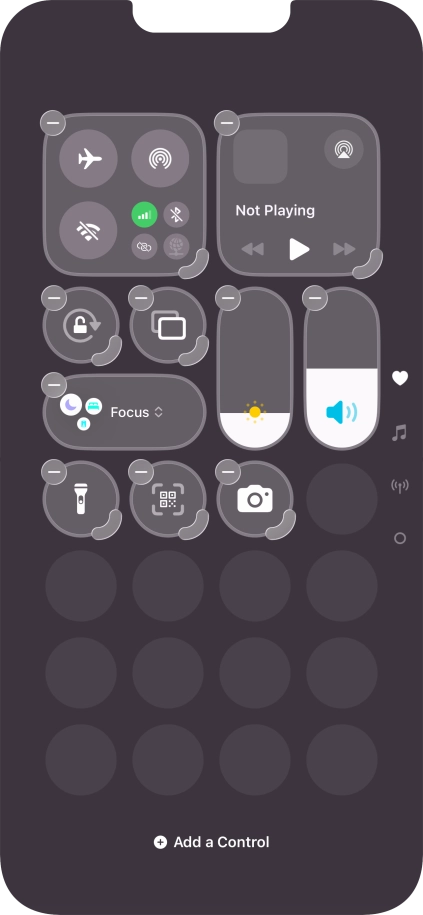 Press Add a Control and follow the instructions on the screen to add the required function to Control Centre.