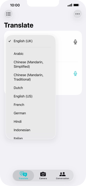 Press the required source language.
