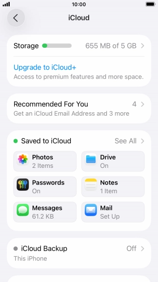 Press iCloud Backup.