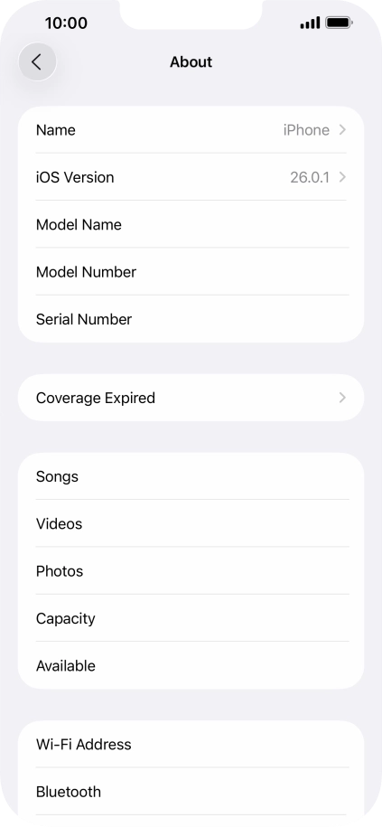 Your phone's software version is displayed next to iOS Version.